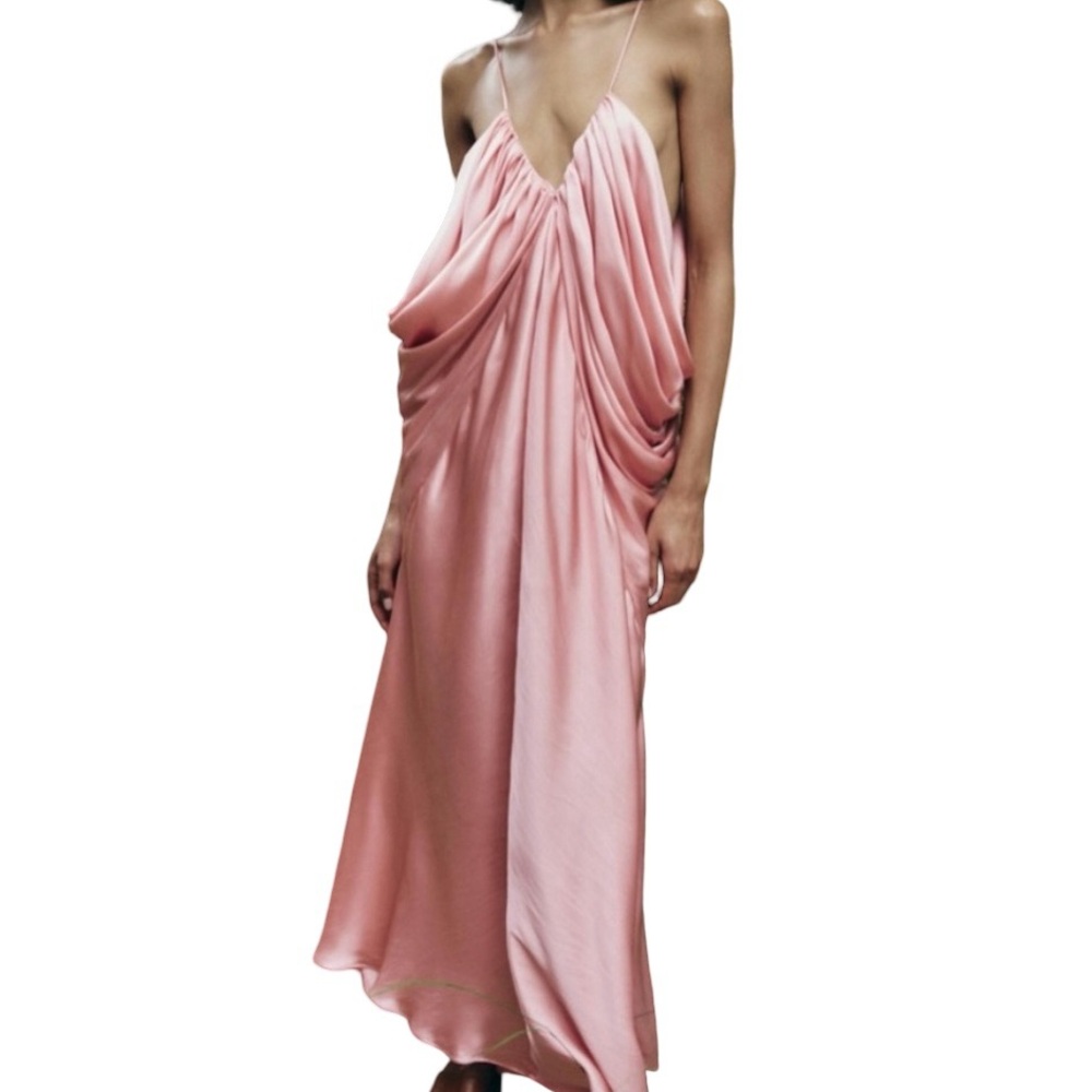 Zara Collection Satin Volume Maxi Dress in Pink, Size Medium / NWT 🌸 S/S 2025 - Picture 5 of 5